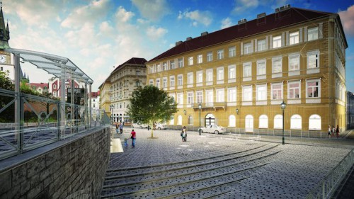 Dlažba místo parčíku se vzrostlými stromy…